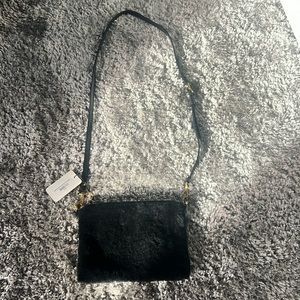 Kempton & co Marlborough black shearling crossbody bag NWT